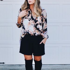 Free People Black Botanical Print Button Down Shirt S/P